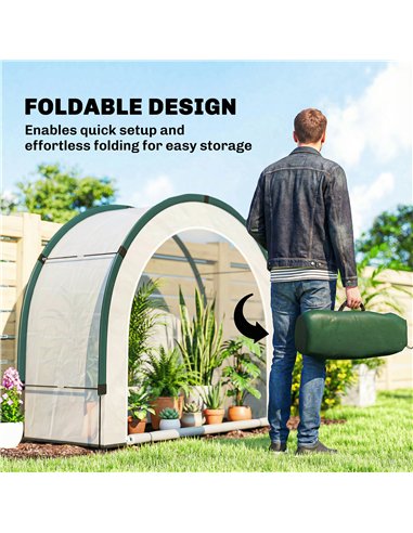 Outsunny Foldable Small Greenhouse, Portable Green House Mini Greenhouse with Zipper Door, PE Base, 200 x 80 x 164 cm, Green