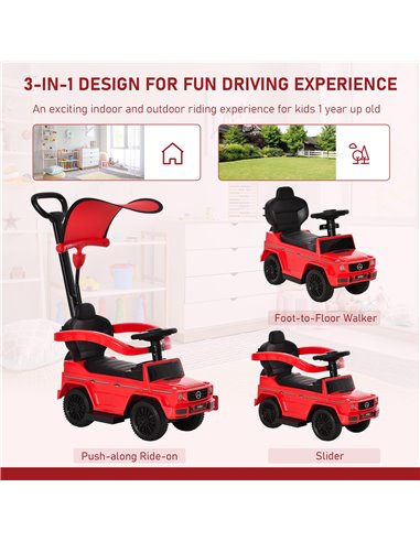 HOMCOM 12+ Push Along Car Mercedes-Benz G350 Foot to Floor Slider with Steering Wheel, Red