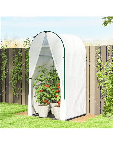 Outsunny Mini Greenhouse, Portable Green House with Roll-Up Door, PE Base, Small Greenhouse, 100 x 100 x 195 cm, White