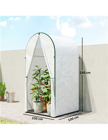 Outsunny Mini Greenhouse, Portable Green House with Roll-Up Door, PE Base, Small Greenhouse, 100 x 100 x 195 cm, White