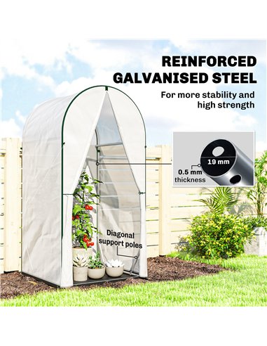 Outsunny Mini Greenhouse, Portable Green House with Roll-Up Door, PE Base, Small Greenhouse, 100 x 100 x 195 cm, White