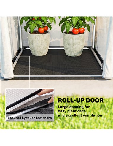 Outsunny Mini Greenhouse, Portable Green House with Roll-Up Door, PE Base, Small Greenhouse, 100 x 100 x 195 cm, White