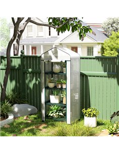 Outsunny 4 Tier Mini Portable Greenhouse Compact Plant Grow Shed Metal Frame PE Cover with Lockable Rolling Wheels, White 2