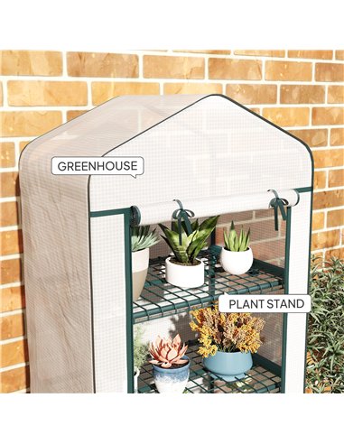 Outsunny 4 Tier Mini Portable Greenhouse Compact Plant Grow Shed Metal Frame PE Cover with Lockable Rolling Wheels, White