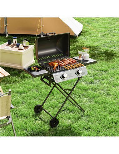 Outsunny Two-Burner Portable Suitcase BBQ - Black