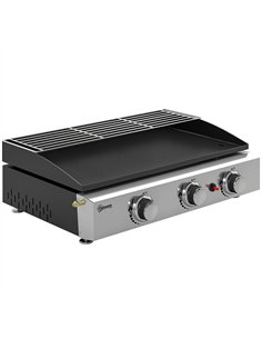 Outsunny 3 Burner Grill Griddle, Portable Gas Plancha with Warming Rack, 7.5 kW, Tabletop Gas BBQ with Grease Cup, Black