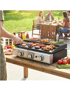Outsunny 3 Burner Grill Griddle, Portable Gas Plancha with Warming Rack, 7.5 kW, Tabletop Gas BBQ with Grease Cup, Black 2