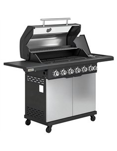 Outsunny 6+1 Burner Gas BBQ Grill, Outdoor Barbecue Trolley with Wheels, Warming Rack, Thermometer, Bottle Opener, Silver Tone