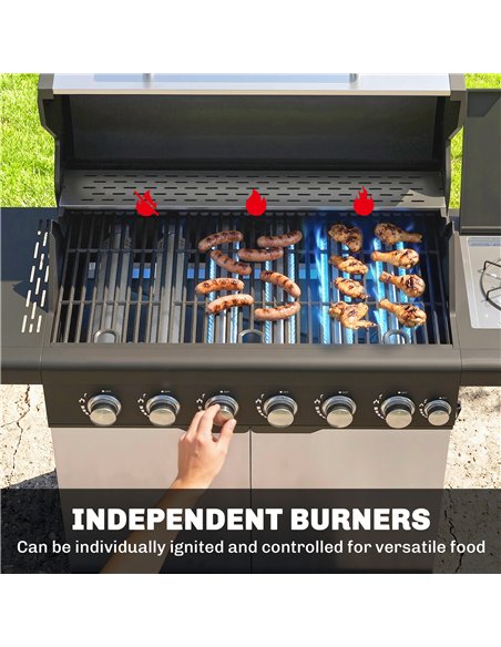 Outsunny 6+1 Burner Gas BBQ Grill, Outdoor Barbecue Trolley with Wheels, Warming Rack, Thermometer, Bottle Opener, Silver Tone - pic 182502 | FastDaddyshop