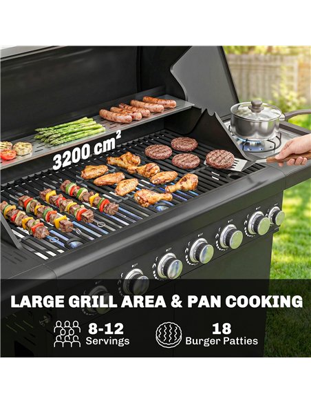 Outsunny 6+1 Burner Gas BBQ Grill, Outdoor Barbecue Trolley with Wheels, Warming Rack, Thermometer, Bottle Opener, Black - pic 182510 | FastDaddyshop