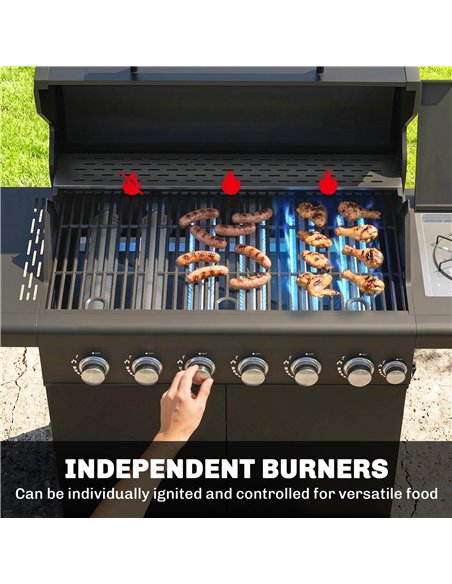 Outsunny 6+1 Burner Gas BBQ Grill, Outdoor Barbecue Trolley with Wheels, Warming Rack, Thermometer, Bottle Opener, Black - pic 182511 | FastDaddyshop