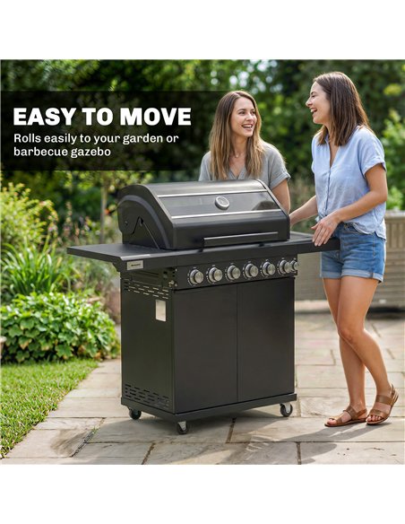 Outsunny 6+1 Burner Gas BBQ Grill, Outdoor Barbecue Trolley with Wheels, Warming Rack, Thermometer, Bottle Opener, Black - pic 182515 | FastDaddyshop