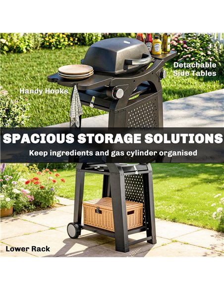 Outsunny 2 Burner Gas Grill with 2 Side Tables, 3.8 KW Barbecue Grill with Cast Iron Grates, 2-in-1 Tabletop BBQ with Wheels - pic 182522 | FastDaddyshop