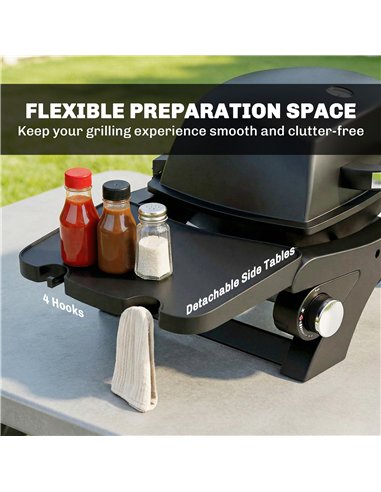Outsunny 2 Burner Gas Grill with 2 Detachable Side Tables, 3.8 KW Steel Barbecue Grill with Cast Iron Grates, Lid, Thermometer