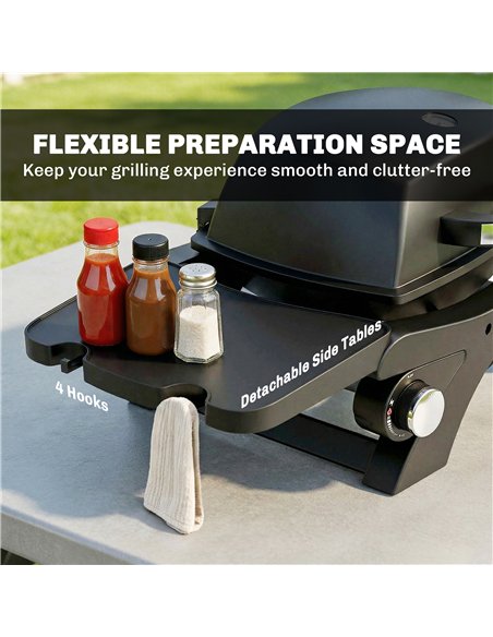 Outsunny 2 Burner Gas Grill with 2 Detachable Side Tables, 3.8 KW Steel Barbecue Grill with Cast Iron Grates, Lid, Thermometer - pic 182531 | FastDaddyshop