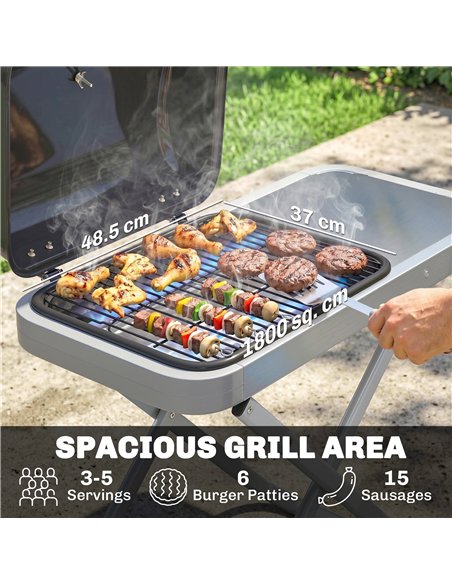 Outsunny Foldable Gas BBQ Grill with Side Table, Portable Gas Barbecue Grill with Thermometer, Grease Box, Wheels, 2.5 kW, Black - pic 182538 | FastDaddyshop