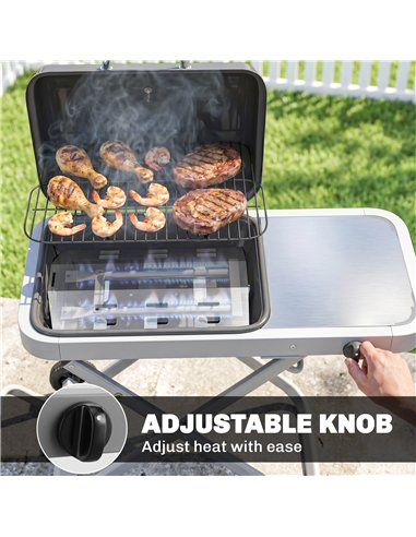 Outsunny Foldable Gas BBQ Grill with Side Table, Portable Gas Barbecue Grill with Thermometer, Grease Box, Wheels, 2.5 kW, Black