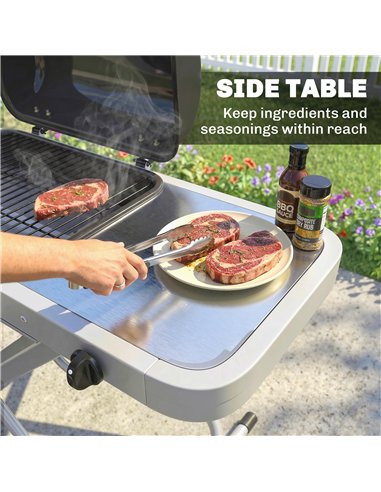 Outsunny Foldable Gas BBQ Grill with Side Table, Portable Gas Barbecue Grill with Thermometer, Grease Box, Wheels, 2.5 kW, Black