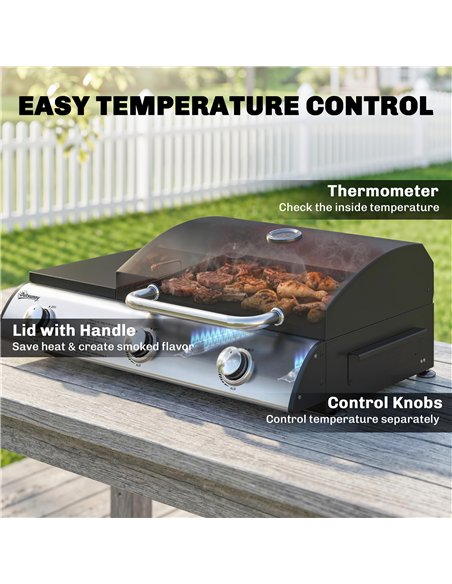 Outsunny 3 Burner Portable Gas Plancha BBQ Grill, 7.5 kW Outdoor Tabletop Gas Barbecue Grill with Griddle, Thermometer,, Black - pic 182548 | FastDaddyshop