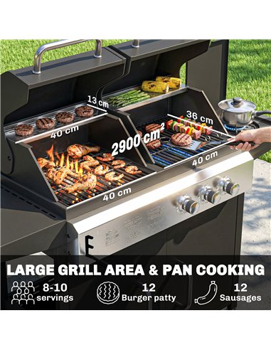 Outsunny 2+1 Burner Hybrid Dual Fuel BBQ Gas Grill, 2-in-1 Propane & Charcoal Barbecue Grill Smoker Combo with Wheels, Black