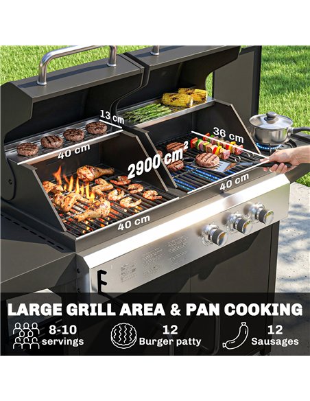Outsunny 2+1 Burner Hybrid Dual Fuel BBQ Gas Grill, 2-in-1 Propane & Charcoal Barbecue Grill Smoker Combo with Wheels, Black - pic 182565 | FastDaddyshop