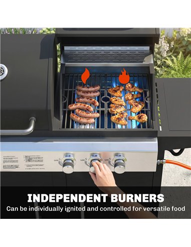 Outsunny 2+1 Burner Hybrid Dual Fuel BBQ Gas Grill, 2-in-1 Propane & Charcoal Barbecue Grill Smoker Combo with Wheels, Black