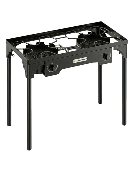 Outsunny Double Burner Camping Stove, 150,000 BTU High Pressure Camping Gas Stove with Detachable Legs, Black - pic 182570 | FastDaddyshop