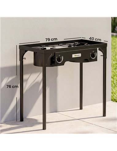 Outsunny Double Burner Camping Stove, 150,000 BTU High Pressure Camping Gas Stove with Detachable Legs, Black