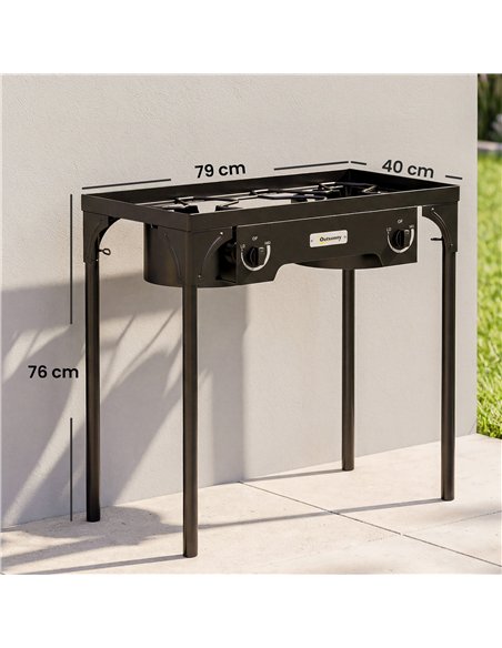 Outsunny Double Burner Camping Stove, 150,000 BTU High Pressure Camping Gas Stove with Detachable Legs, Black - pic 182572 | FastDaddyshop