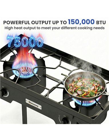 Outsunny Double Burner Camping Stove, 150,000 BTU High Pressure Camping Gas Stove with Detachable Legs, Black
