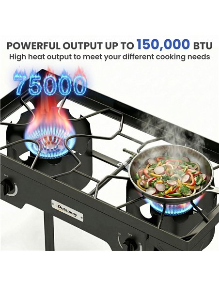 Outsunny Double Burner Camping Stove, 150,000 BTU High Pressure Camping Gas Stove with Detachable Legs, Black - pic 182573 | FastDaddyshop