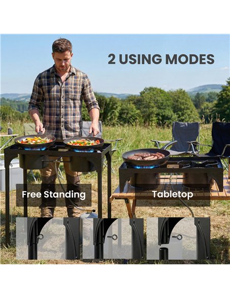 Outsunny Double Burner Camping Stove, 150,000 BTU High Pressure Camping Gas Stove with Detachable Legs, Black - pic 182574 | FastDaddyshop