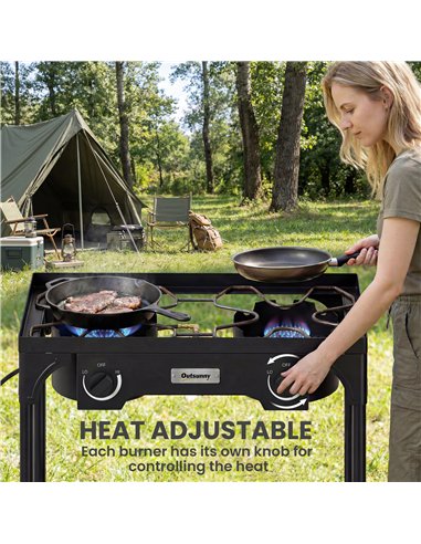 Outsunny Double Burner Camping Stove, 150,000 BTU High Pressure Camping Gas Stove with Detachable Legs, Black