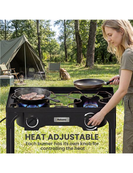 Outsunny Double Burner Camping Stove, 150,000 BTU High Pressure Camping Gas Stove with Detachable Legs, Black - pic 182575 | FastDaddyshop