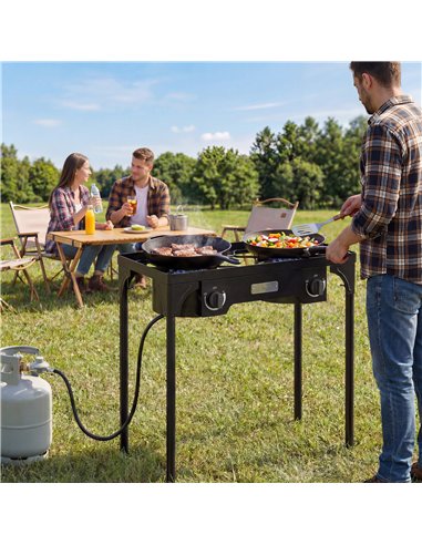 Outsunny Double Burner Camping Stove, 150,000 BTU High Pressure Camping Gas Stove with Detachable Legs, Black