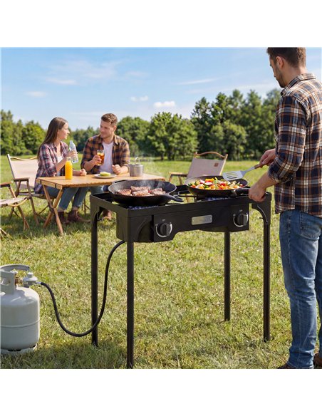 Outsunny Double Burner Camping Stove, 150,000 BTU High Pressure Camping Gas Stove with Detachable Legs, Black - pic 182577 | FastDaddyshop