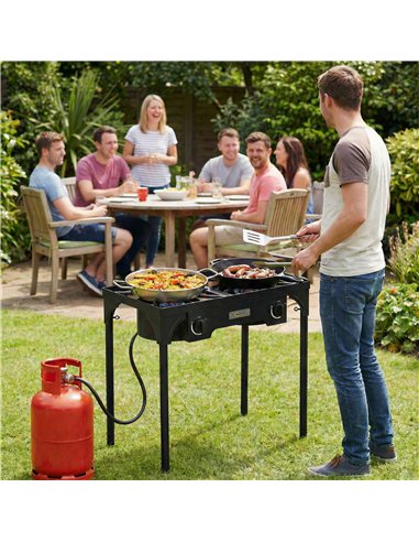 Outsunny Double Burner Camping Stove, 150,000 BTU High Pressure Camping Gas Stove with Detachable Legs, Black