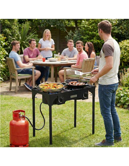 Outsunny Double Burner Camping Stove, 150,000 BTU High Pressure Camping Gas Stove with Detachable Legs, Black - pic 182578 | FastDaddyshop