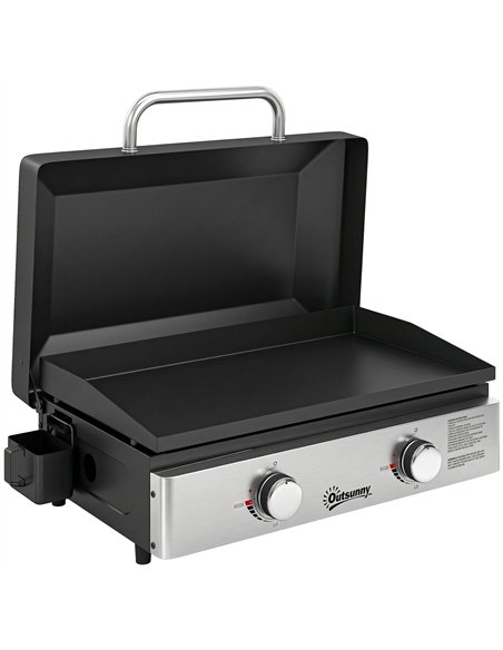 Outsunny 2 Burner Grill Griddle, Portable Gas Plancha, 6 kW, Tabletop Gas BBQ with Grease Cup for Camping Picnic Patios, Black - pic 182597 | FastDaddyshop