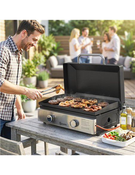Outsunny 2 Burner Grill Griddle, Portable Gas Plancha, 6 kW, Tabletop Gas BBQ with Grease Cup for Camping Picnic Patios, Black - pic 182598 | FastDaddyshop