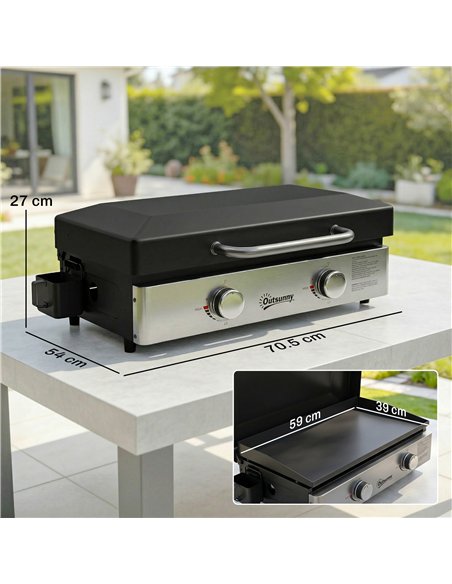 Outsunny 2 Burner Grill Griddle, Portable Gas Plancha, 6 kW, Tabletop Gas BBQ with Grease Cup for Camping Picnic Patios, Black - pic 182599 | FastDaddyshop