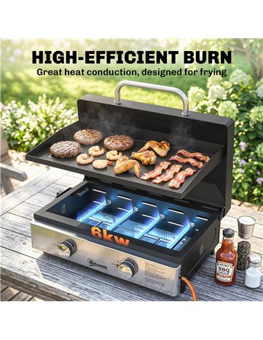 Outsunny 2 Burner Grill Griddle, Portable Gas Plancha, 6 kW, Tabletop Gas BBQ with Grease Cup for Camping Picnic Patios, Black