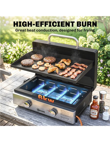 Outsunny 2 Burner Grill Griddle, Portable Gas Plancha, 6 kW, Tabletop Gas BBQ with Grease Cup for Camping Picnic Patios, Black - pic 182600 | FastDaddyshop