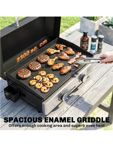 Outsunny 2 Burner Grill Griddle, Portable Gas Plancha, 6 kW, Tabletop Gas BBQ with Grease Cup for Camping Picnic Patios, Black