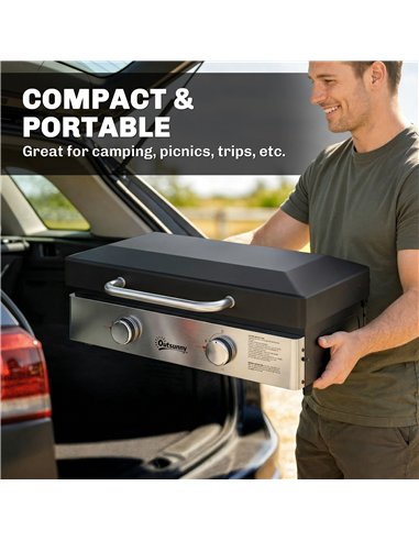 Outsunny 2 Burner Grill Griddle, Portable Gas Plancha, 6 kW, Tabletop Gas BBQ with Grease Cup for Camping Picnic Patios, Black