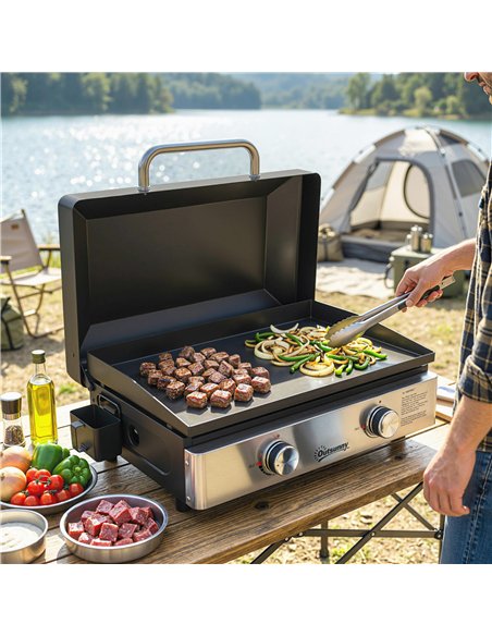 Outsunny 2 Burner Grill Griddle, Portable Gas Plancha, 6 kW, Tabletop Gas BBQ with Grease Cup for Camping Picnic Patios, Black - pic 182604 | FastDaddyshop