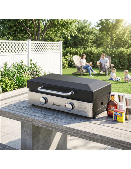 Outsunny 2 Burner Grill Griddle, Portable Gas Plancha, 6 kW, Tabletop Gas BBQ with Grease Cup for Camping Picnic Patios, Black - pic 182605 | FastDaddyshop