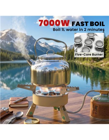 Outsunny 7000W Camping Stove with Piezo Ignition, High Power Gas Stove with 50kg Capacity and Carry Bag for Outdoor Hiking Khaki