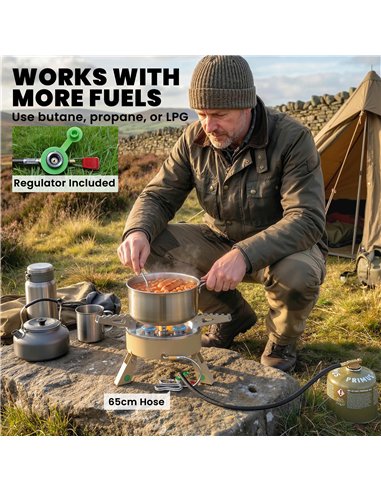 Outsunny 7000W Camping Stove with Piezo Ignition, High Power Gas Stove with 50kg Capacity and Carry Bag for Outdoor Hiking Khaki