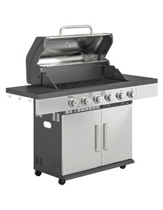 Outsunny 6 Burner Liquid Propane Gas BBQ Grill, Outdoor Portable Gas Barbecue Grill with Warming Rack, Side Tables, Cabinet